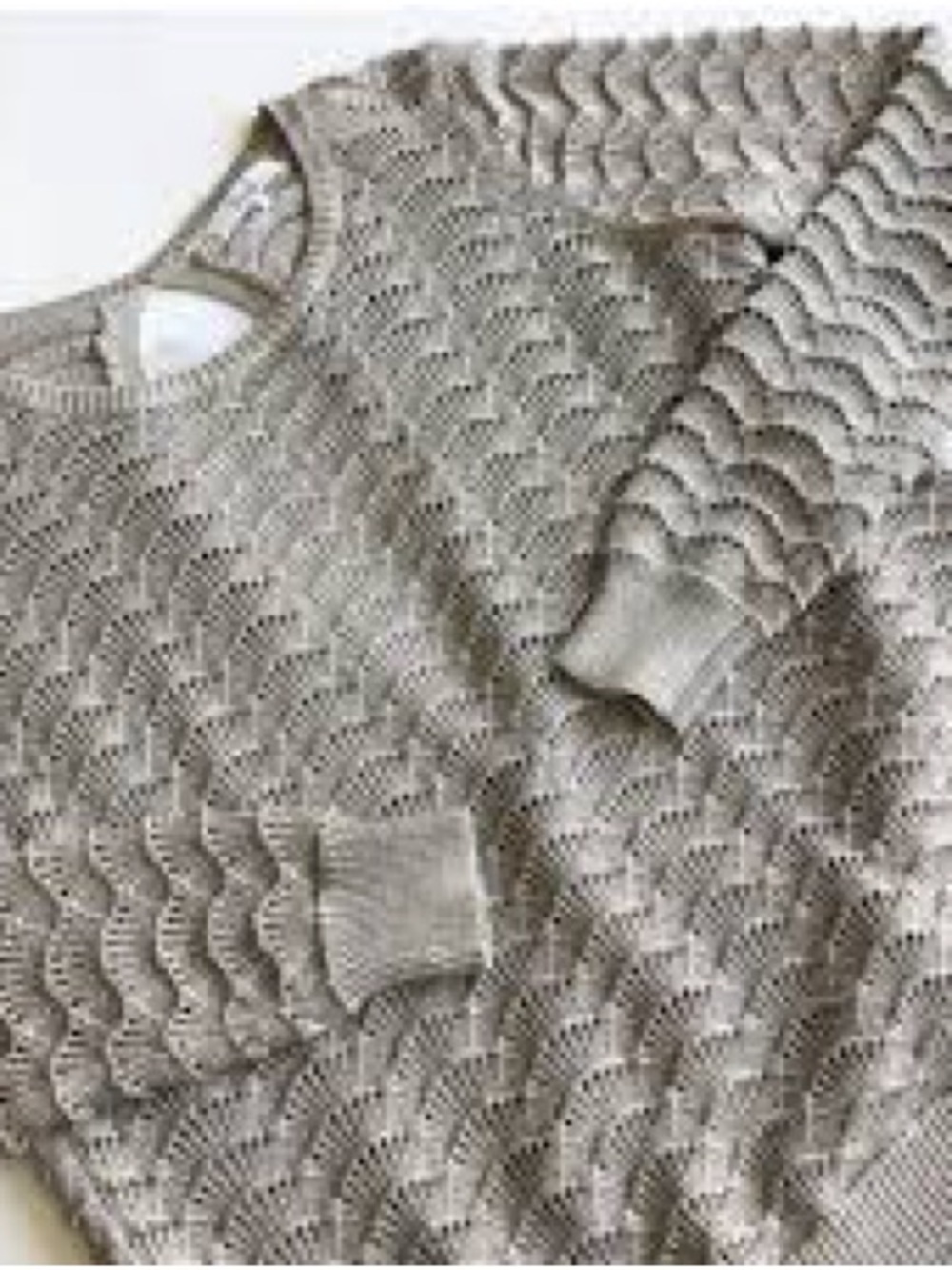 Parker Sz S Womens Silver Metallic Fan Knit Pointelle Split Back Sweater $298